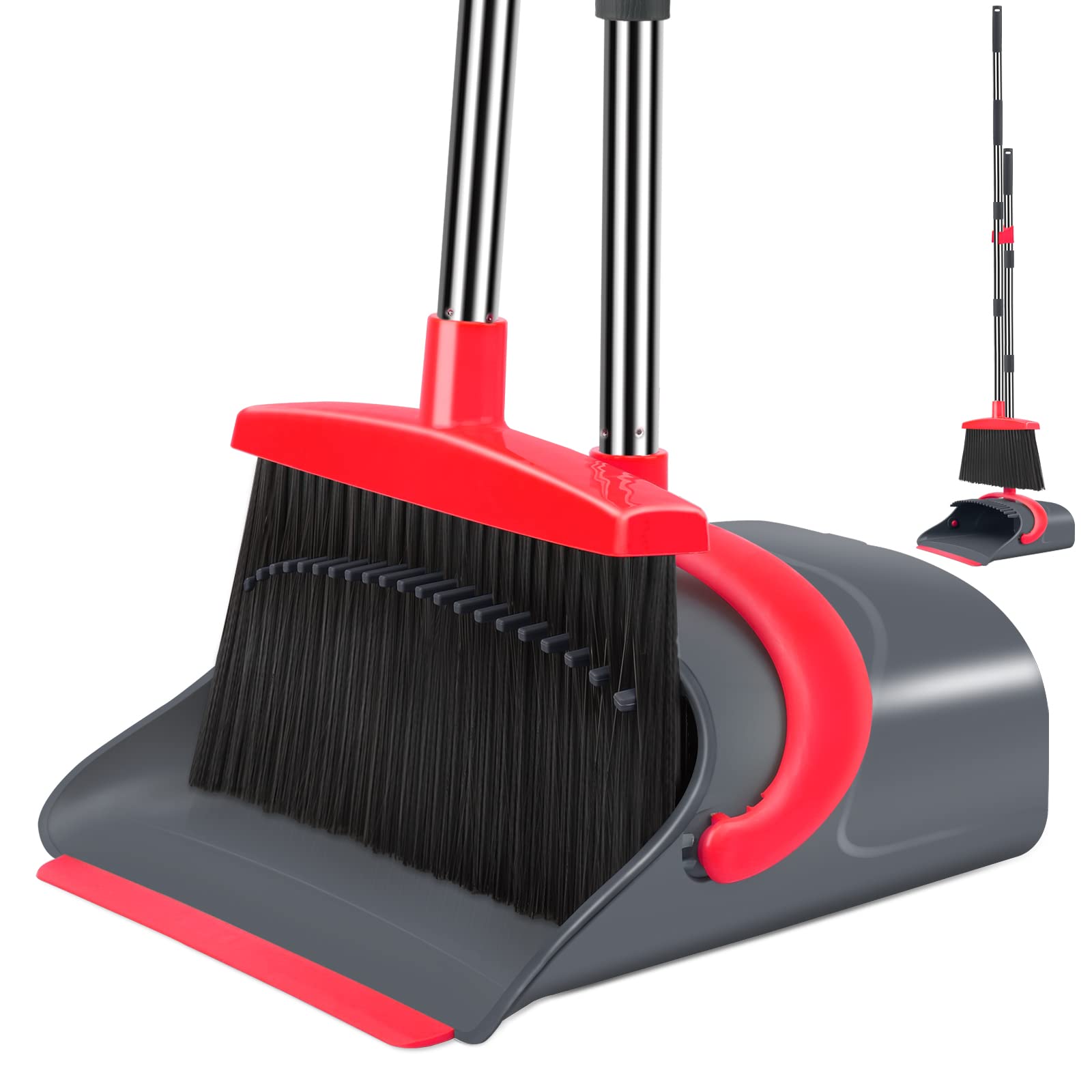 Ivandar Broom and Dustpan Set,Broom with Dustpan Combo Set Dust pan with Long Handle, for Home Kitchen Room Office Lobby Floor Use Upright Stand
