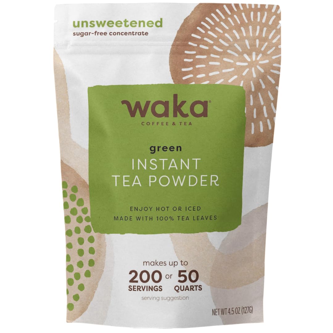 Waka Instant Green Tea Mix, Classic - 100% Tea Leaves, No Additives, Unsweetened Tea Powder for 50 Quarts or 200 Cups - Easy Quick Hot and Iced Teas