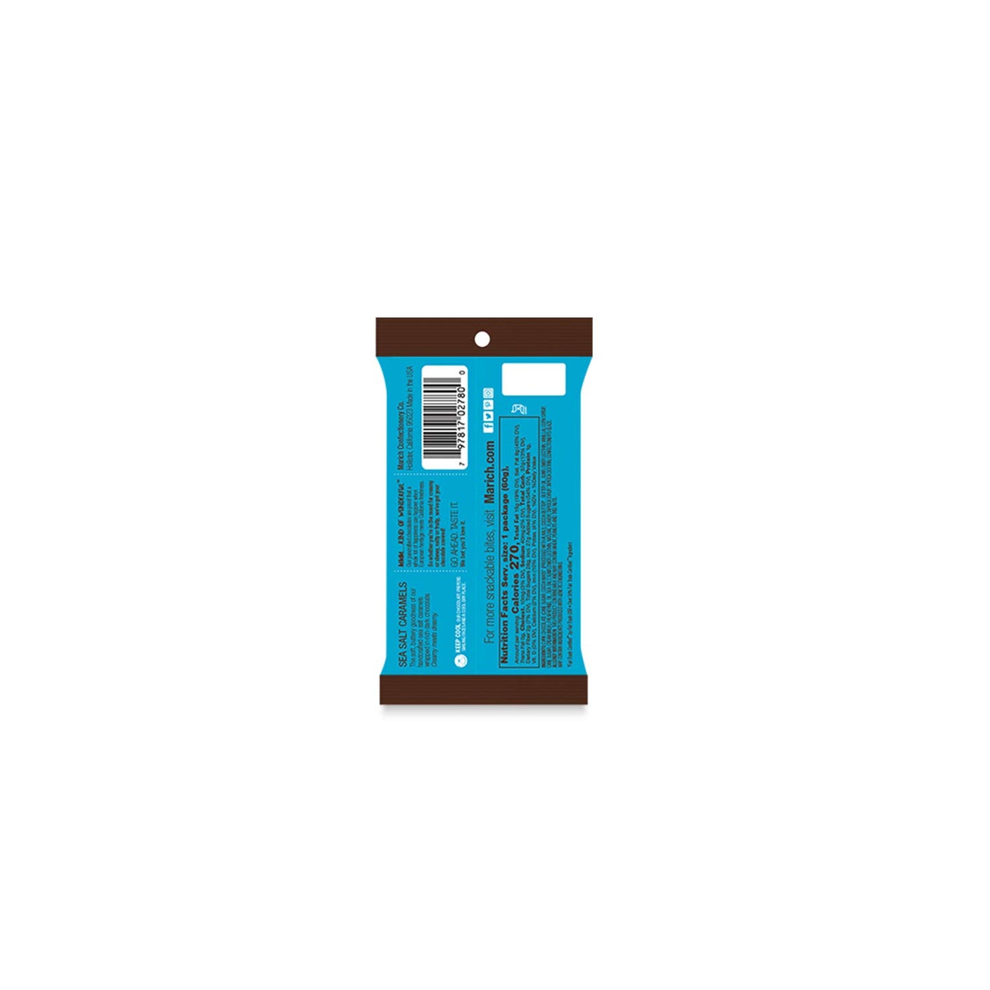 Marich Dark Chocolate Sea Salted Caramels, 2.1 oz Single Serve Bags (Pack of 6) - Delicious Snackable, Shareable and Giftable Chocolates with Real