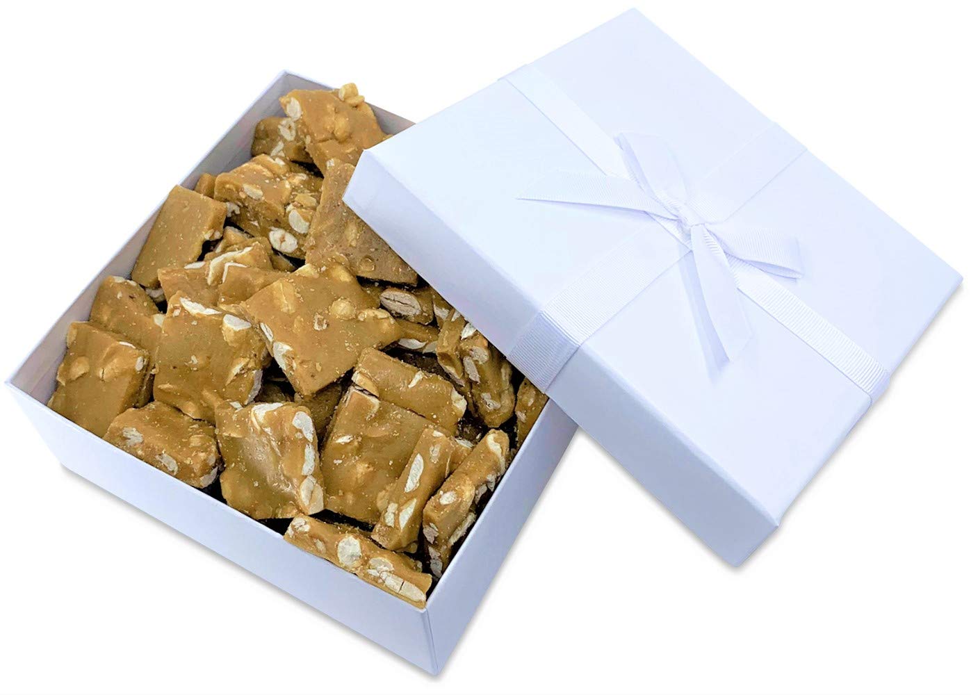 Gourmet Peanut Brittle White Gift Box - by Its Delish | Handmade Old-Fashioned Style | Beautiful & Delicious Square Pieces 16 Oz Peanuts Brittle |