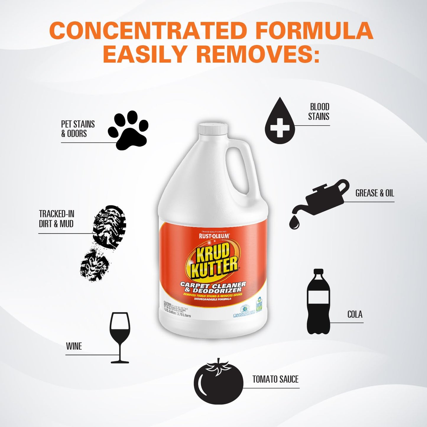 Krud Kutter CR012 Instant Carpet Cleaner/Stain Remover Plus Deodorizer, Gallon