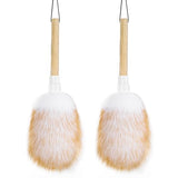 Feather Duster, Lambswool Duster for Cleaning Set of 2, Wooden Handle with Hanging Rope, Washable Reusable Small Hand Duster for Cleaning Wall Plant