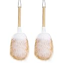 Feather Duster, Lambswool Duster for Cleaning Set of 2, Wooden Handle with Hanging Rope, Washable Reusable Small Hand Duster for Cleaning Wall Plant
