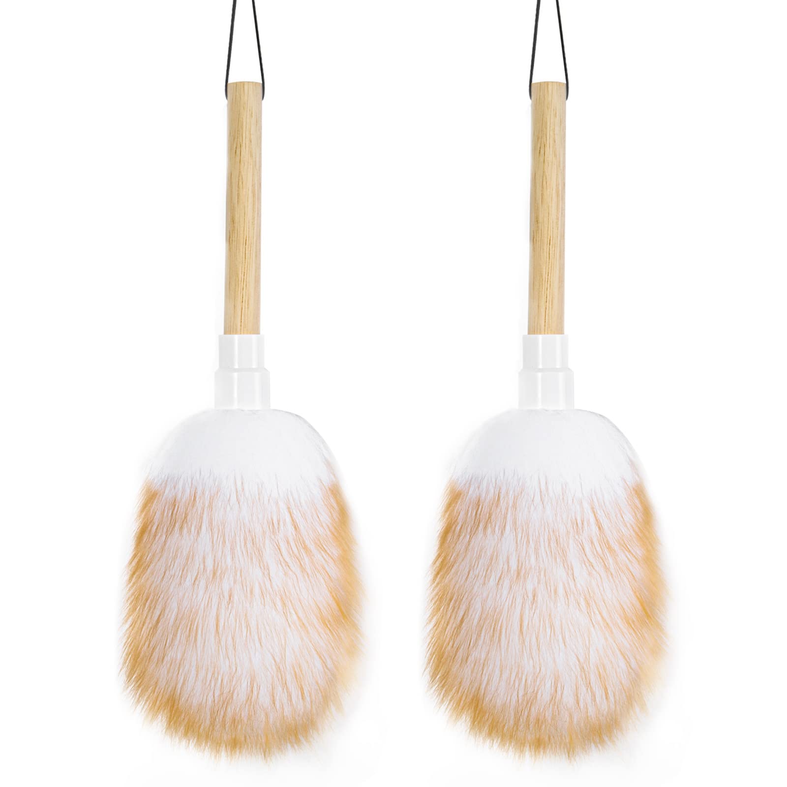 Feather Duster, Lambswool Duster for Cleaning Set of 2, Wooden Handle with Hanging Rope, Washable Reusable Small Hand Duster for Cleaning Wall Plant