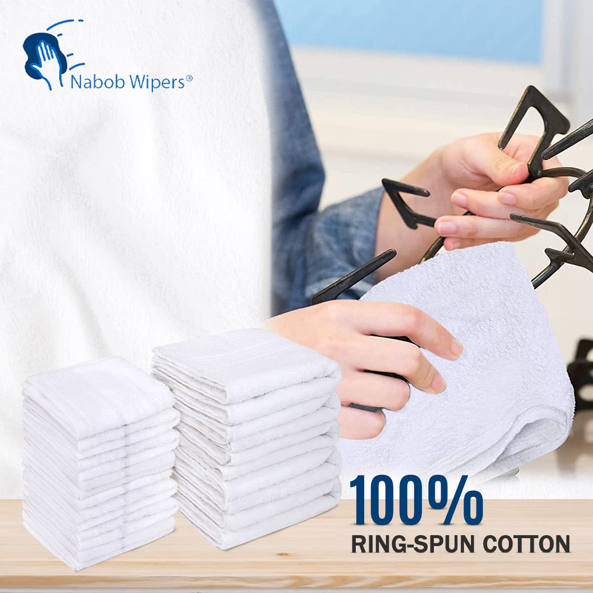 Nabob Wipers White Terry Rags 2lb Bulk Towel Rag Multipurpose 12x12 Inches 100% Cotton Ring Spun Cleaning Solution for Body Shops, Garages