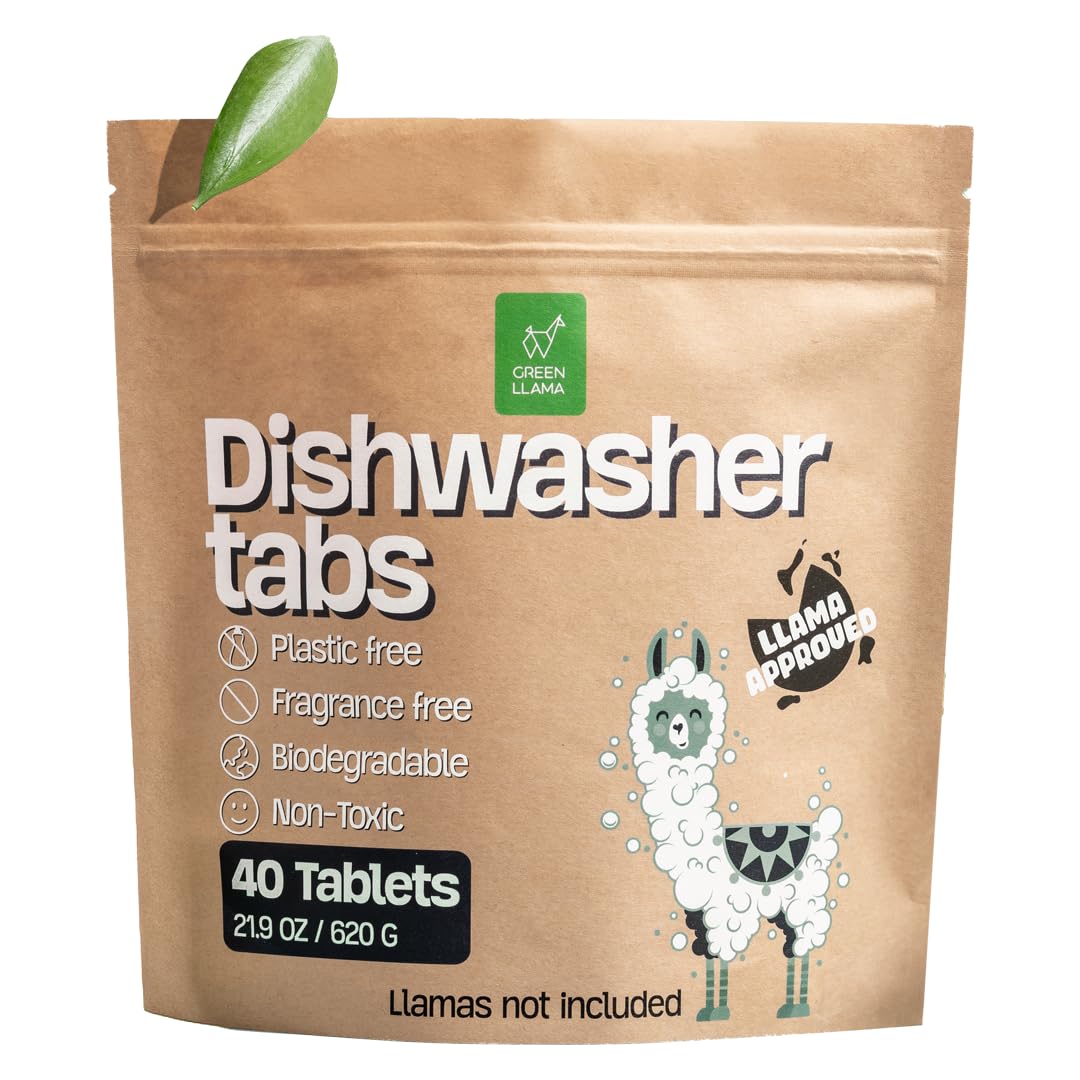 Dish Washing Machine Tablets, Pack of 40 - Fragrance-Free, PVA-Free, Non-Toxic Dishwasher Tablets in Compostable Packaging - Women-Owned Company