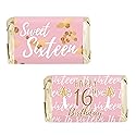 DISTINCTIVS Pink and Gold Sweet 16 Mini Candy Bar Wrappers - 42 Count - Sweet Sixteen Birthday Party Favors for Girls