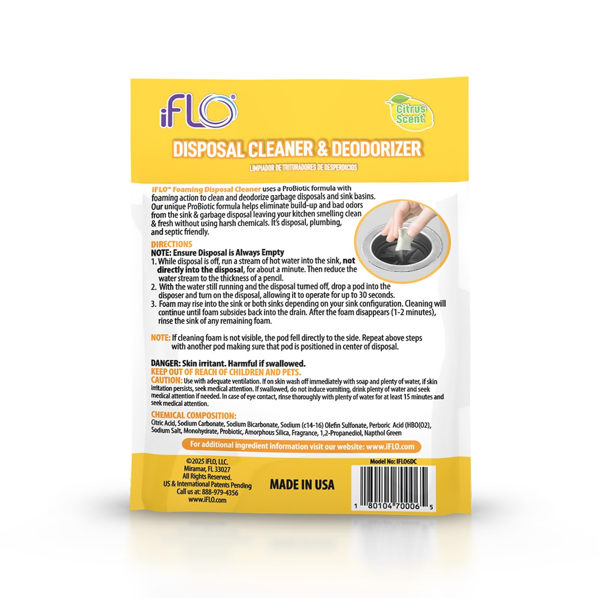 iFLO Foaming Garbage Disposal Cleaner Pods with iFLOBiotic - Powerful Garbage Disposal Foaming Action for Sink, Food Waste & Odor Removal - Disposal