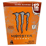 Monstar Energy Drink, 12 fl oz, 4 Pack (Ultra Sunrise, Sugar Free)