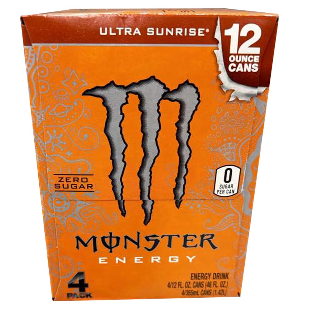 Monstar Energy Drink, 12 fl oz, 4 Pack (Ultra Sunrise, Sugar Free)