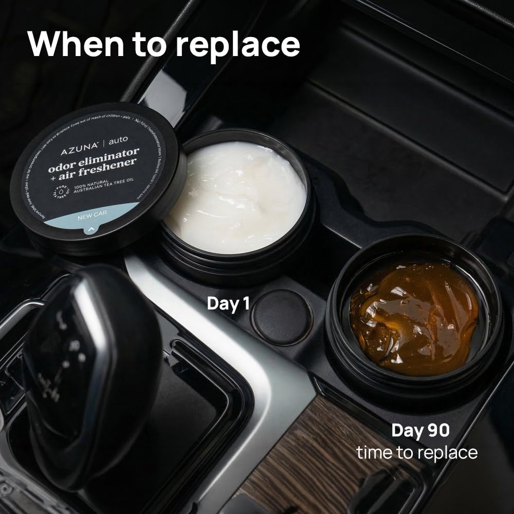 Azuna Car Air Freshener & Auto Odor Eliminator Pods Trio | New Car Scent | Plant Powered by 100% Australian Tea Tree Oil | Long Lasting and No harsh