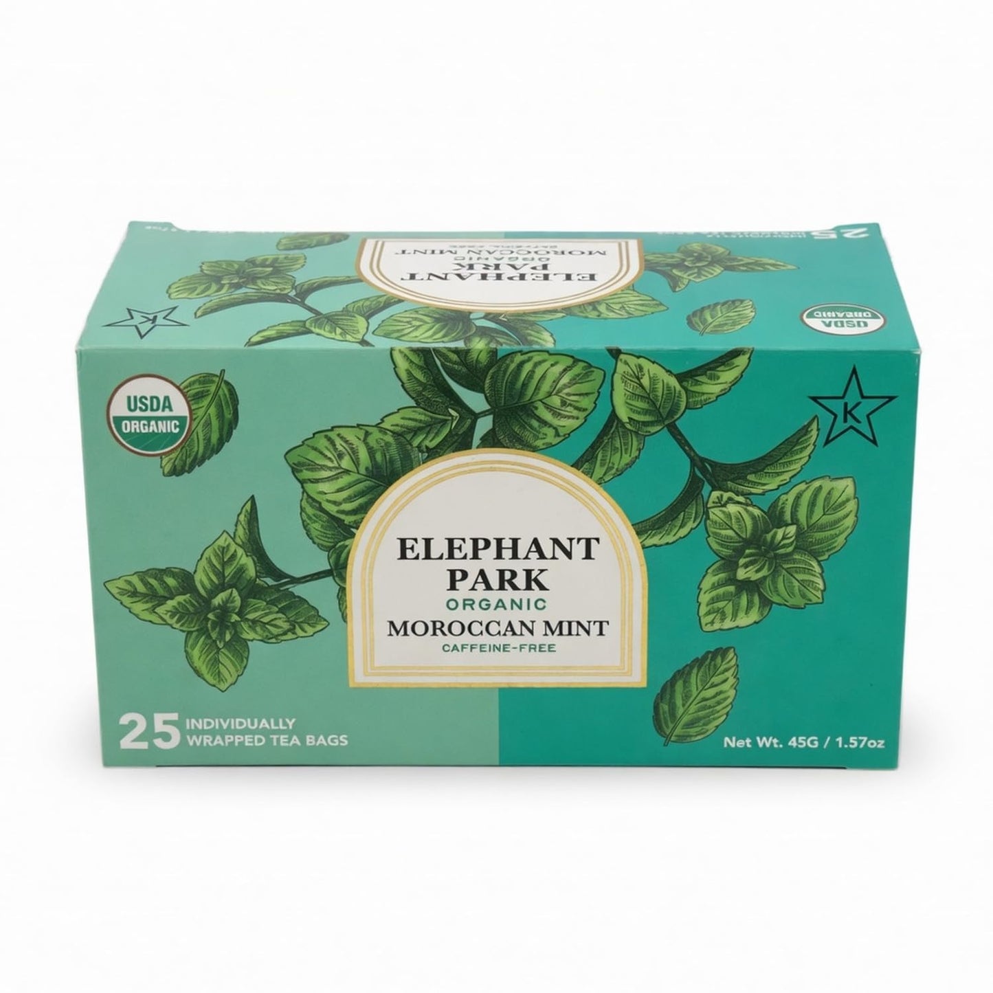 Elephant Park USDA Organic Moroccan Mint Tea, 25 Individually Wrapped Mint Tea Bags, Caffeine Free Peppermint Spearmint Herbal Blend, Hot Or Iced