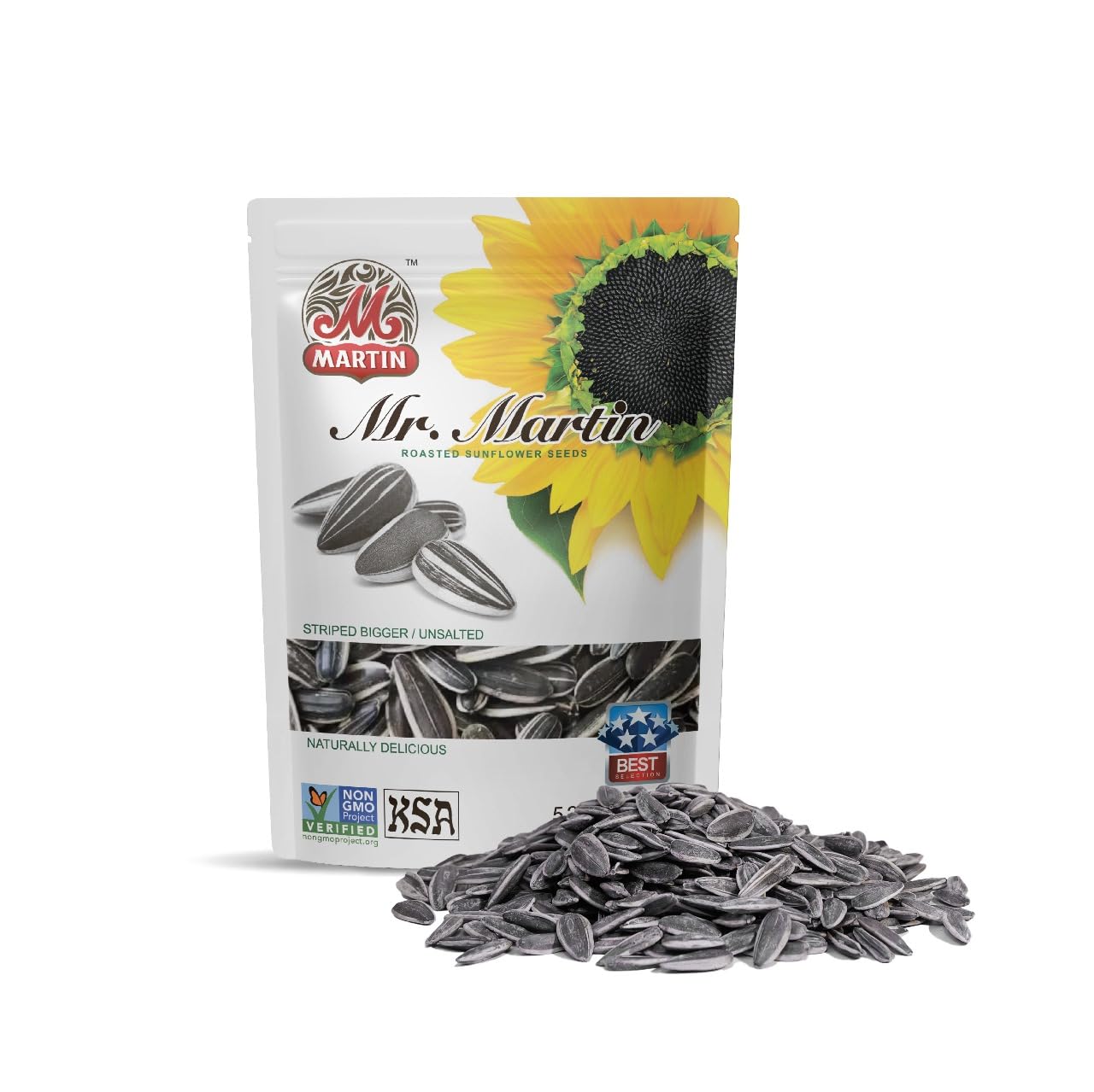 MR. MARTIN Freshly Roasted Unsalted Sunflower Seeds To Eat - Non-GMO, Kosher, Crunchy, Delicious, Vegan, Keto Friendly, Low Sodium Snack - 5.25 Oz, 12
