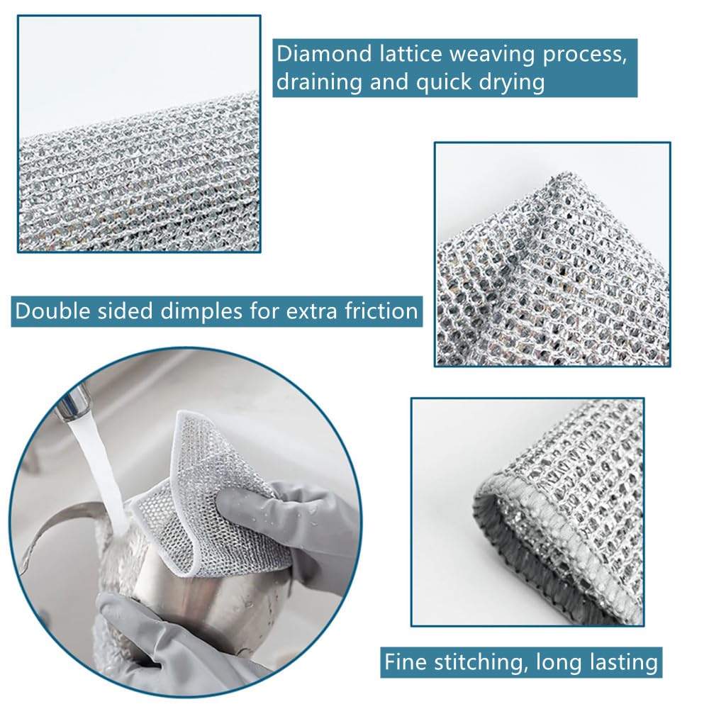 BoAn Multipurpose Wire Dishwashing Rags,Double Layer Metal Wire Dishcloth,Reusable Dish Washing Scrub for Home Kitchen Cooktop Sinks(10PCS)