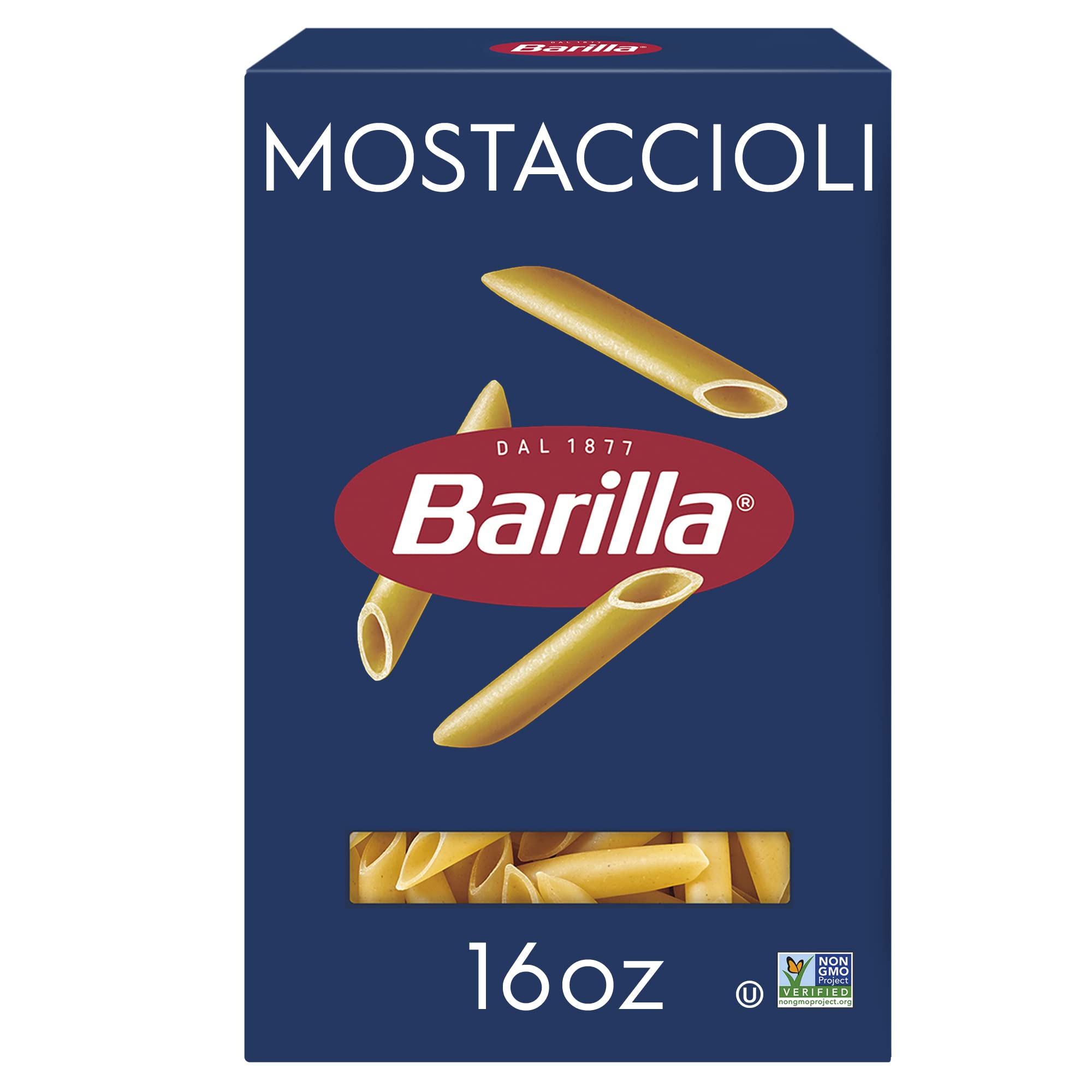 Barilla Mostaccioli Pasta, 16 oz. Box - Non-GMO Pasta Made with Durum Wheat Semolina - Kosher Certified Pasta