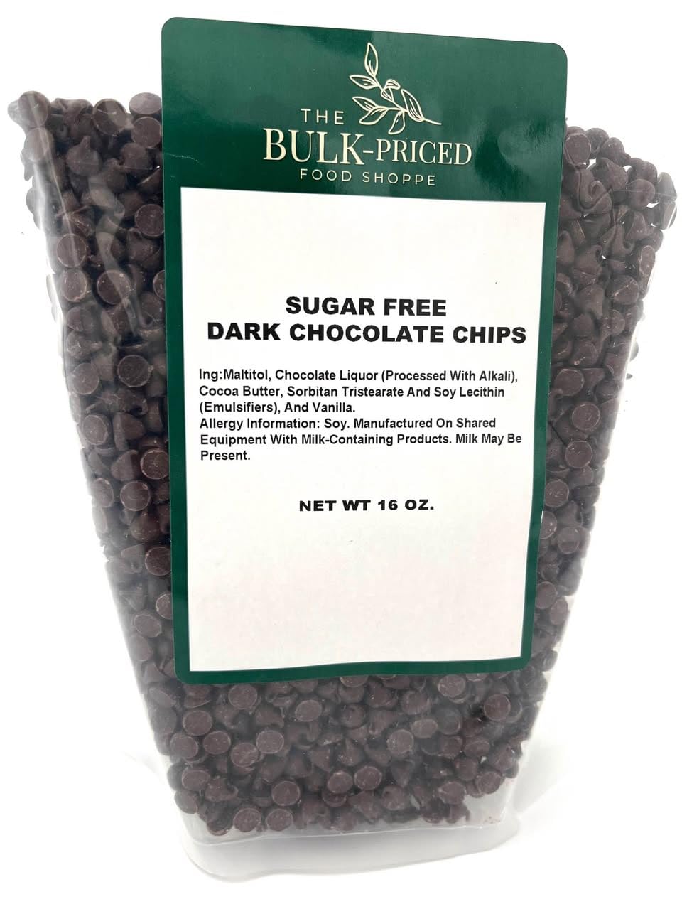 Sugar Free Dark Chocolate Chips, (1lb Resealable Zip Lock Bag)