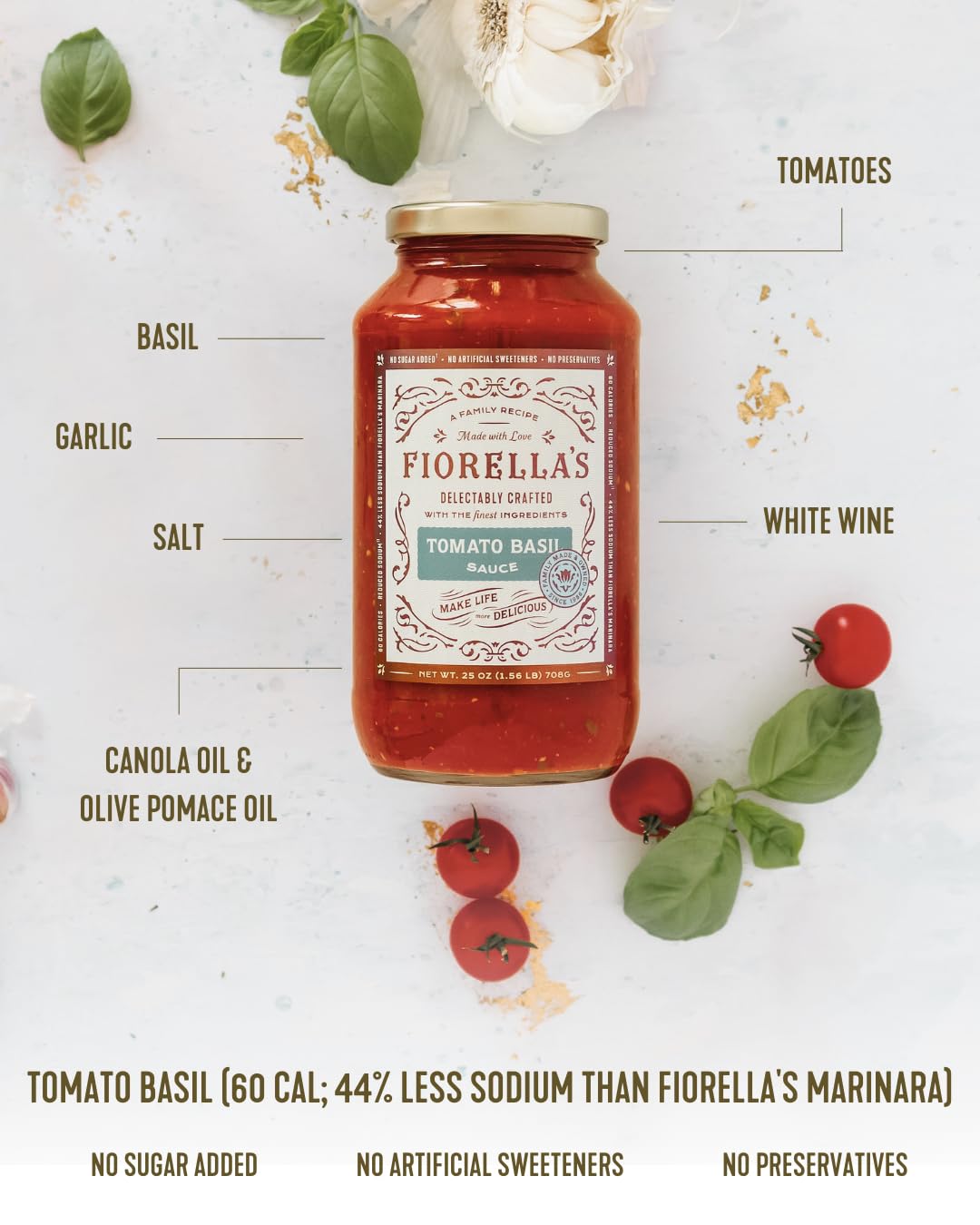 Fiorella's Marinara & Tomato Basil - Variety Pack - Made with Fresh Ingredients - Seed Oil Free, No Sugar Added, Vegan, Gluten Free, No Preservatives