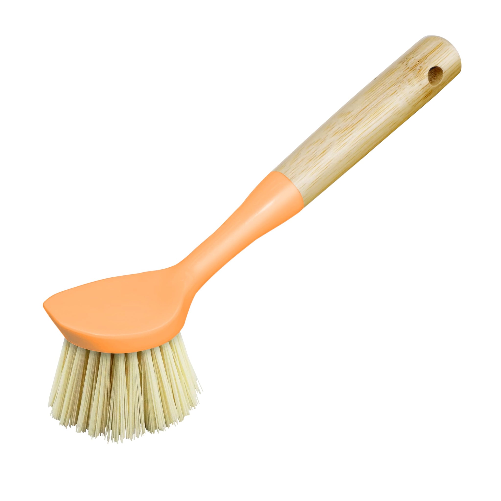 OGGI Natural Bamboo Dish Brush - Non-Scratch, Odorless Nylon Bristles, Durable Scrub Brush with Scraper for Grease & Grime, Safe Cleaning Brush