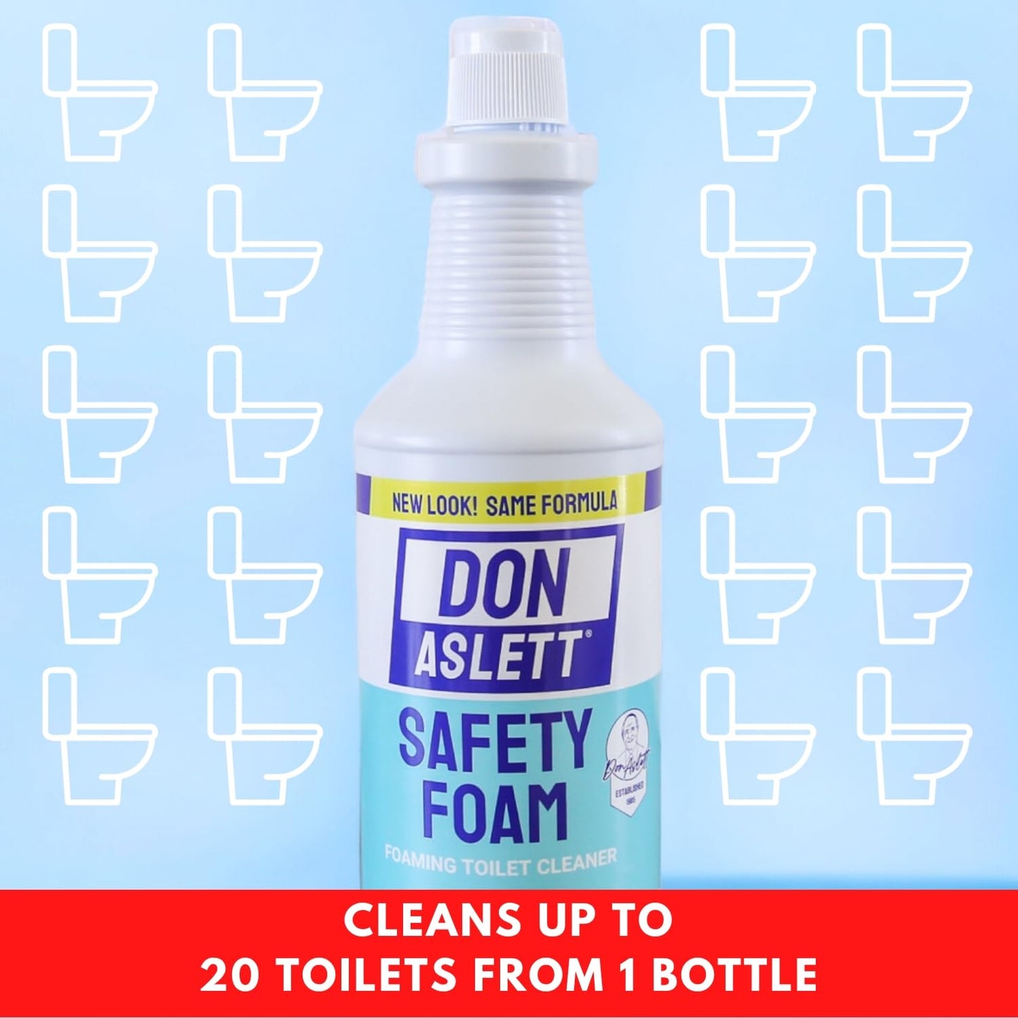 Don Aslett Johnny Mop & Safety Foam Toilet Bowl Cleaner (Two 32 Oz Bottles) Set | Acidic Detergent and Deodorizer | 14" Handle to Easily Clean Toilet