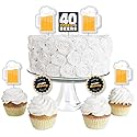 Big Dot of Happiness Cheers and Beers to 40 Years - Dessert Cupcake Toppers - 40th Birthday Party Clear Treat Picks - Set of 24
