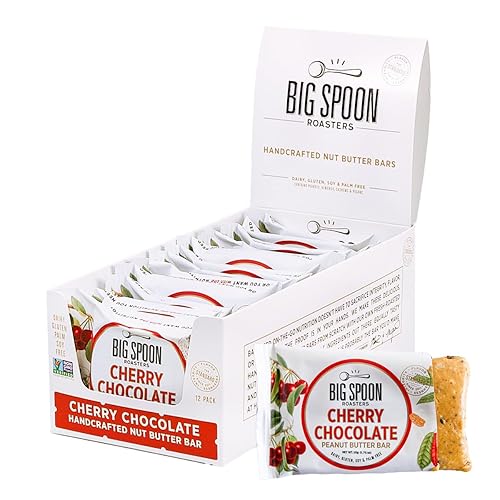 Big Spoon Roasters Cherry Chocolate Nut Butter Bars - Low Carb, High Protein Bars w/Pea Protein - Vegan Snacks w/Peanut & Almond Butter - Gluten-free