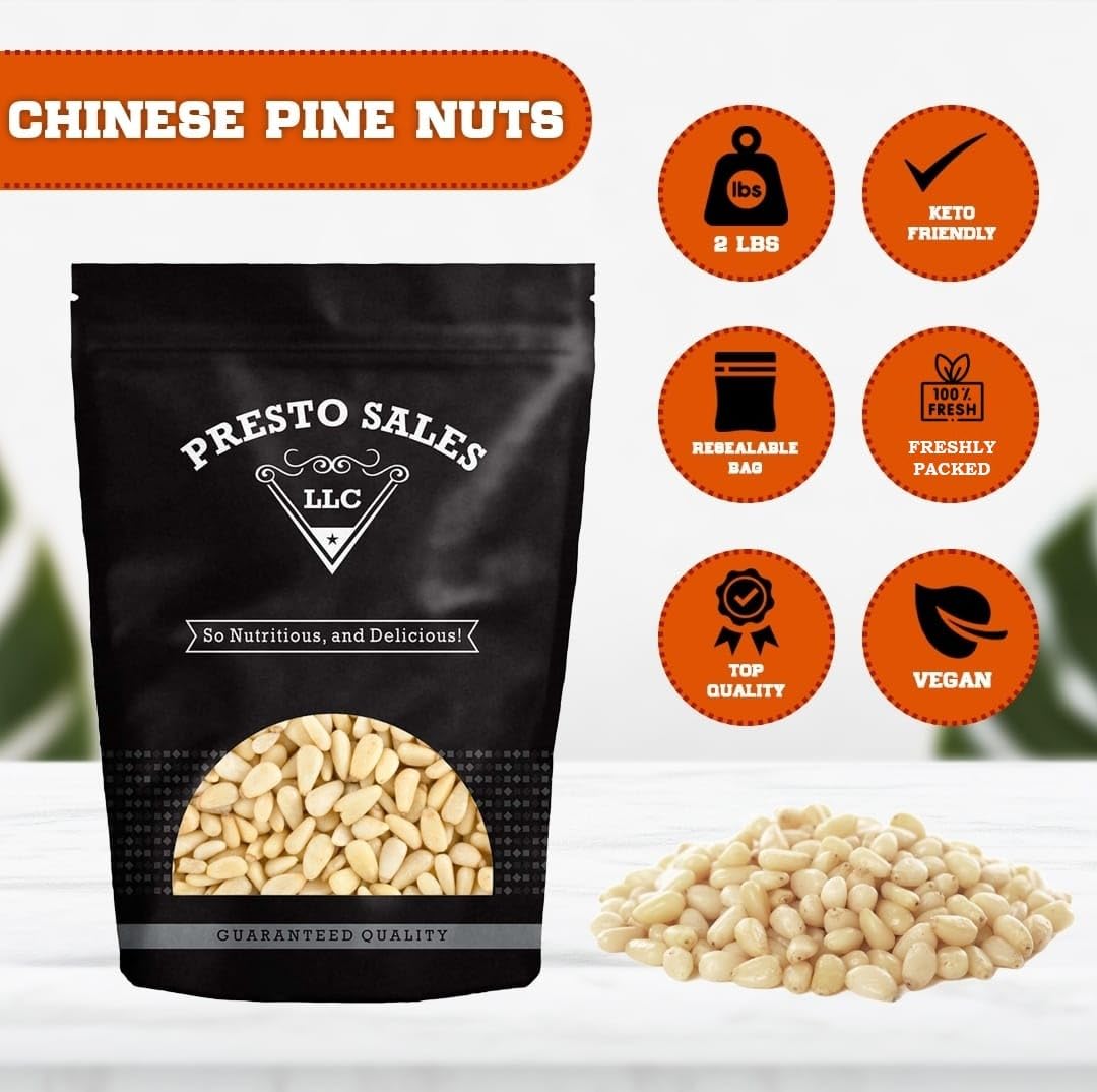 Presto Sales Pine Nuts, 32 oz. | Large, Raw, Sweet, Nutritious, Superfood, Increases your energy levels, keeps your skin healthy and young in