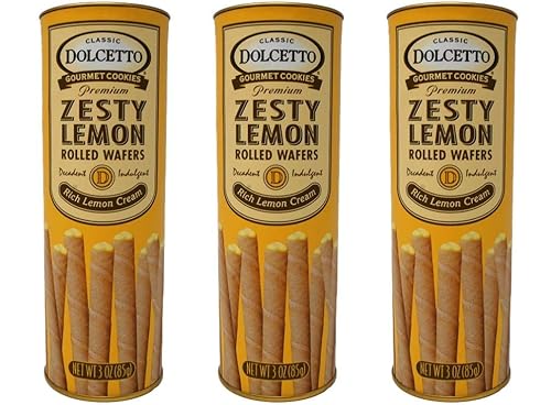 Dolcetto Premium Cream Filled Rolled Wafers Gourmet Zesty Lemon Cookies - Pack of 3 (3 Ounces)