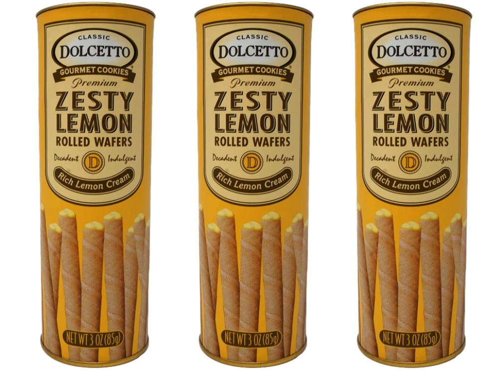 Dolcetto Premium Cream Filled Rolled Wafers Gourmet Zesty Lemon Cookies - Pack of 3 (3 Ounces)