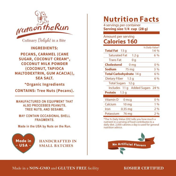 Sea Salt Caramel Pecans - Vegan, Kosher, Gluten-free, GMO-free Pecan Pralines - 4oz (PACK OF 6 BAGS) - Satisfaction Guarantee