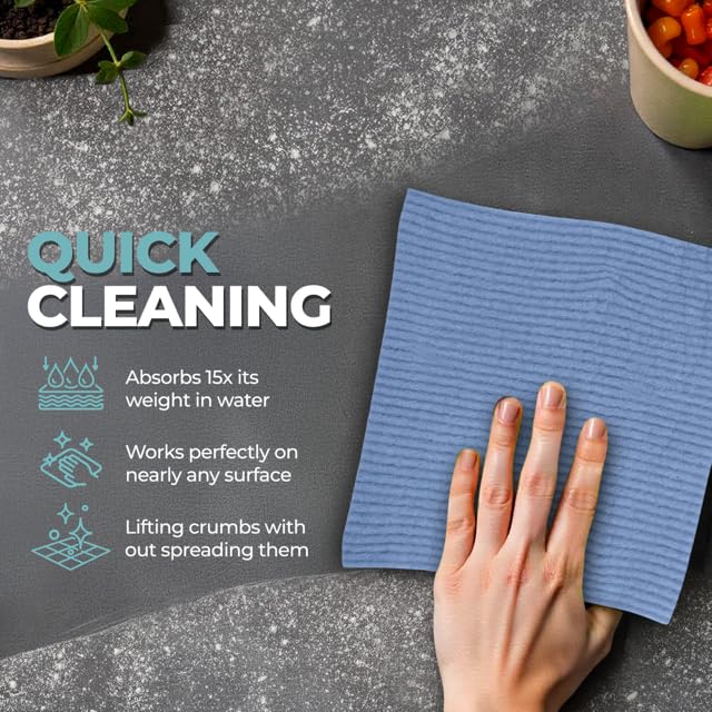 Purely Calm - Swedish Cloth 6 Pack for Kitchen, Eco-Friendly Reusable Dish Towels, Absorbent and Odor-Free Cleaning Cloths for Home