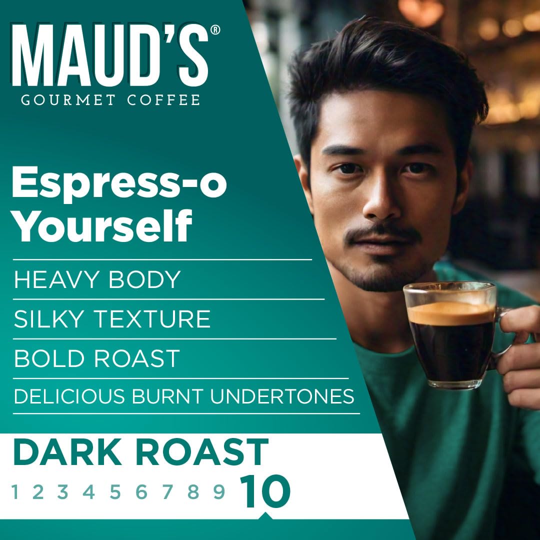 Maud's Espresso Coffee Pods, 100 ct, Dark Roast Coffee in Single Serve Pods - 100% Arabica Coffee, Compatible with Keurig K Cups Maker