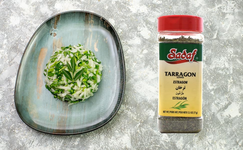 Sadaf Tarragon 2.5 oz. - Dried Tarragon Leaves - Tarragon for salad dressings - Dry Tarragon Herb in a PET Bottle with Shaker Top - Natural, Vegan