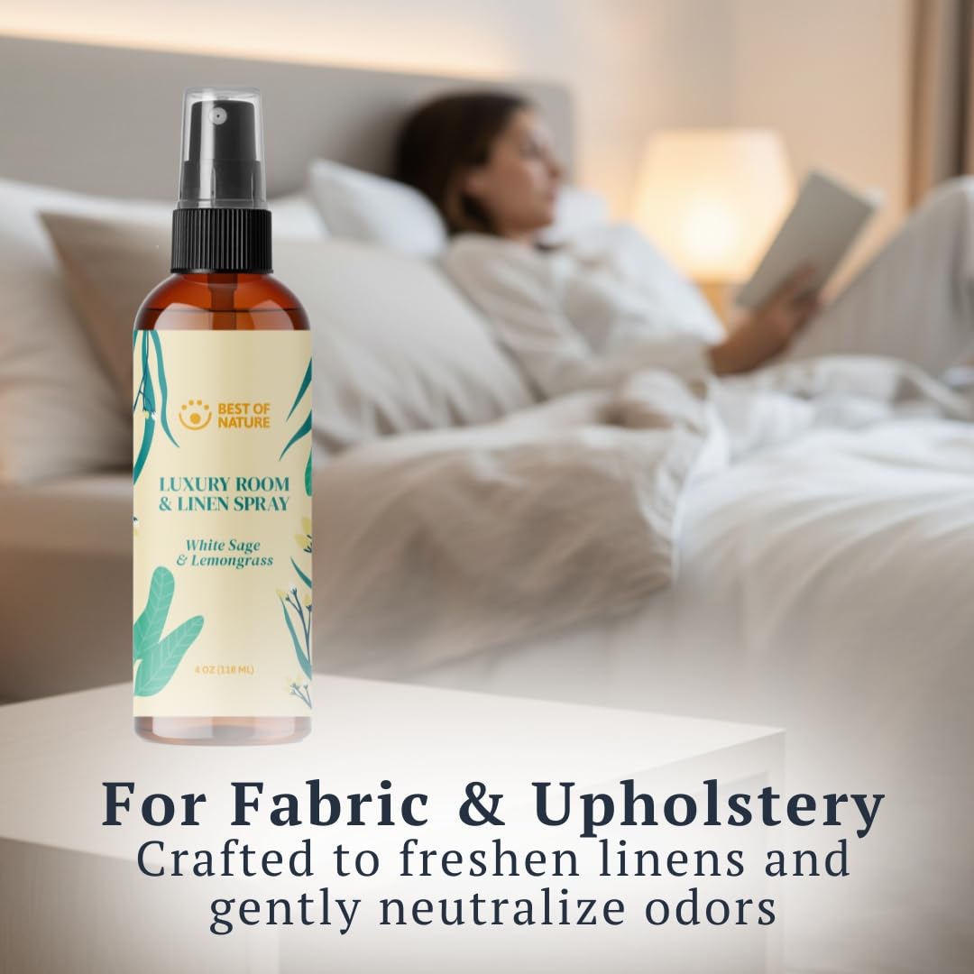 Best of Nature White Sage & Lemongrass Luxury Room & Linen Spray: 100% Natural Clearing Sage Spray for Freshening Rooms, Cleansing Energy
