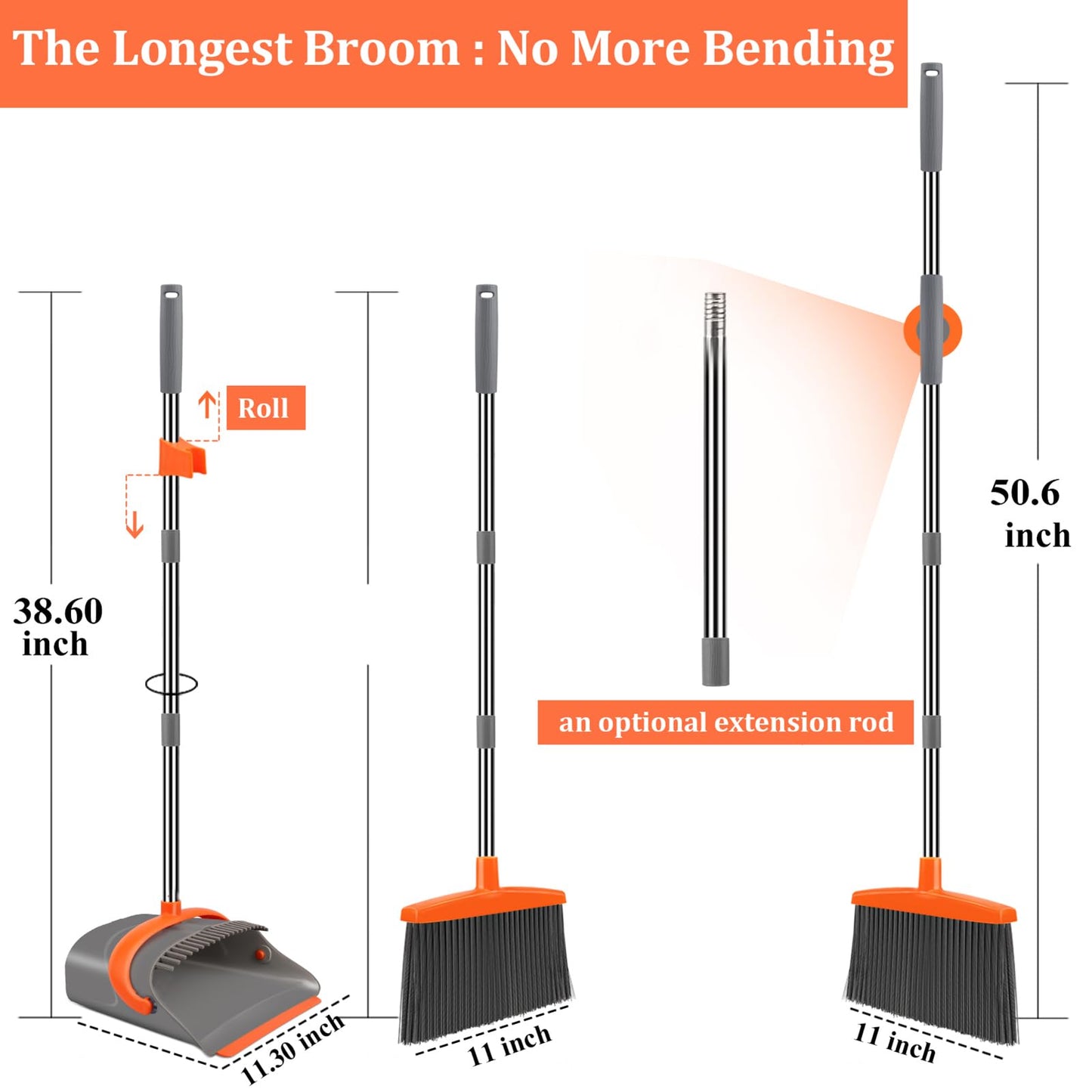 Ivandar Broom and Dustpan Set for Home, Broom and Dustpan Combo for Office, Long Handle Broom with Upright Standing Dust pan,Indoor&Outdoor Sweeping