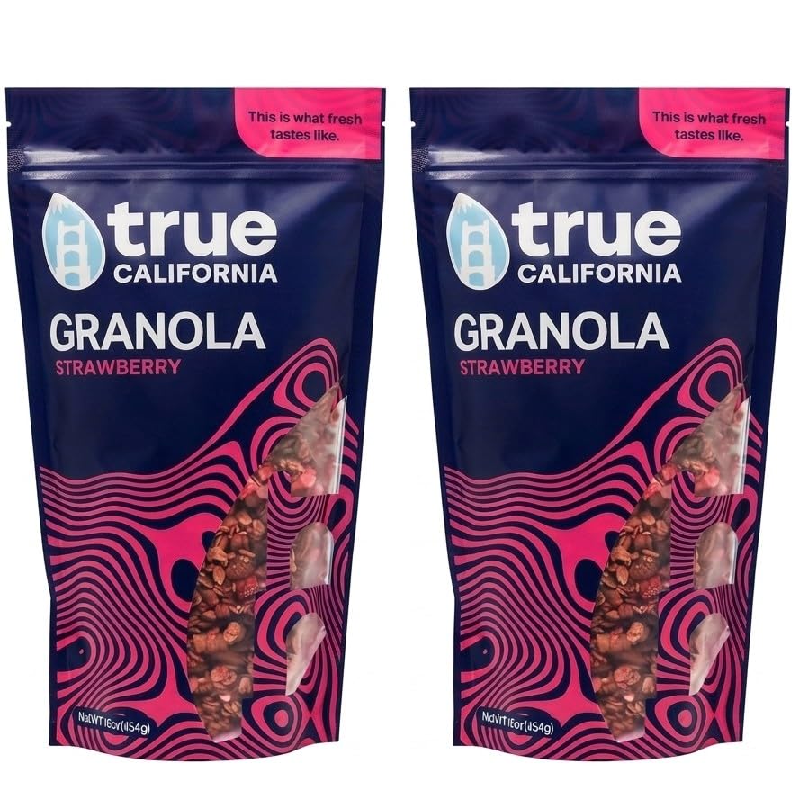 True California Strawberry Granola (1 LB x 2 Packs) Gluten Free, Non-GMO, Clean-Label Ingredients - Plant-Based, Vegan - Made with Almonds, Coconut