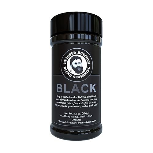 Bearded Butchers Black Blend Seasoning, 5.5 oz Shaker - Coffee & Molasses Flavor for Steaks, Burgers, Brisket, Roasts, Game Meats - Gluten-Free, No