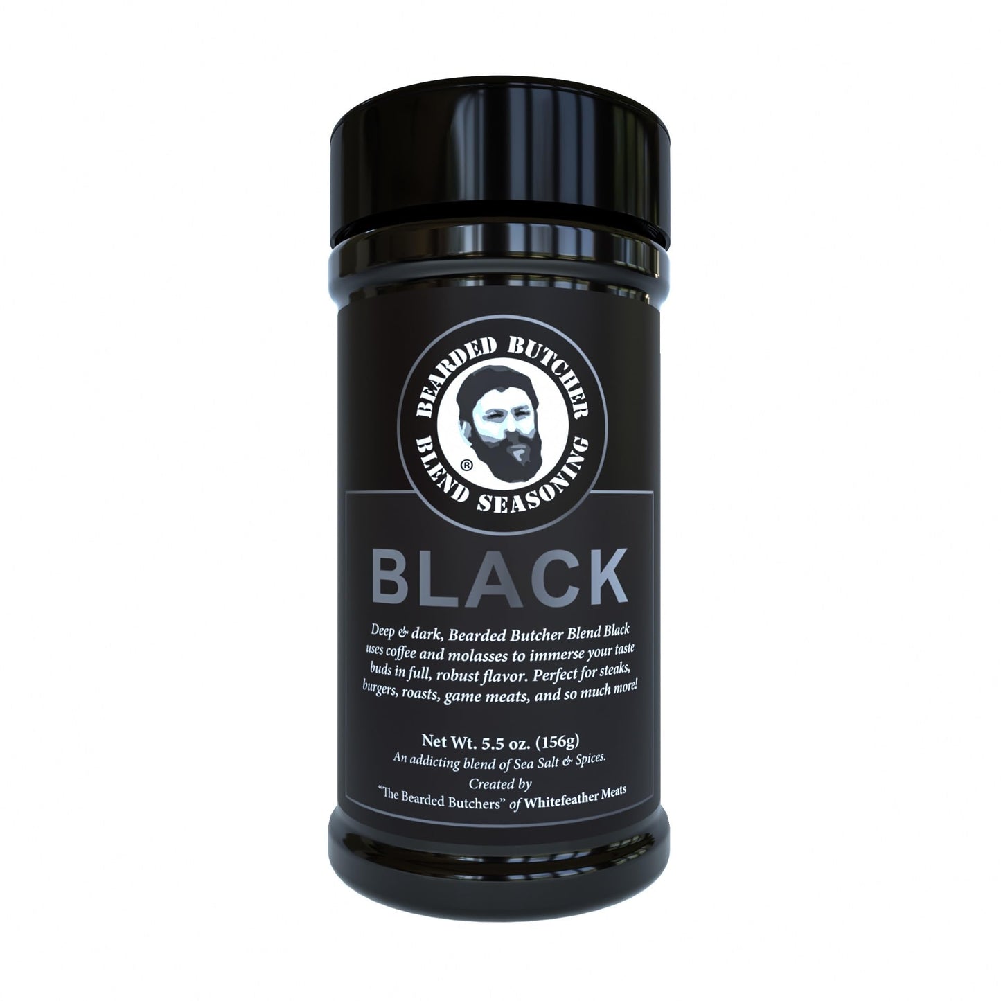Bearded Butchers Black Blend Seasoning, 5.5 oz Shaker - Coffee & Molasses Flavor for Steaks, Burgers, Brisket, Roasts, Game Meats - Gluten-Free, No