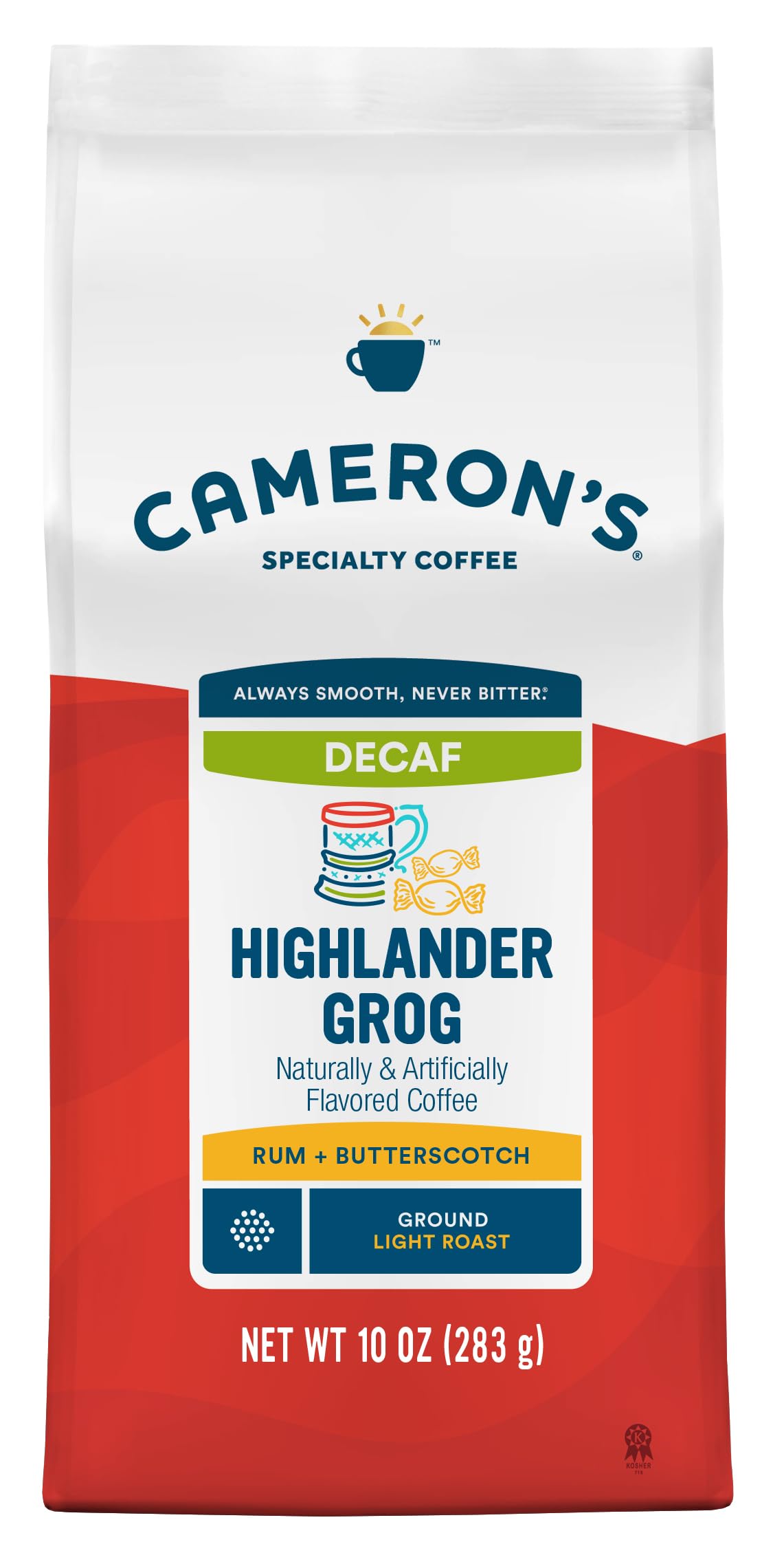 Cameron's Coffee Roasted Ground Coffee Bag, Flavored, Decaf Highlander Grog, 10 Ounce