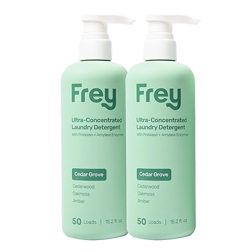 FREY Concentrated Liquid Laundry Detergent | Formulated for Sensitive Skin & HE Washers | Removes Stains Effectively | 50 Loads per Bottle (2-pack