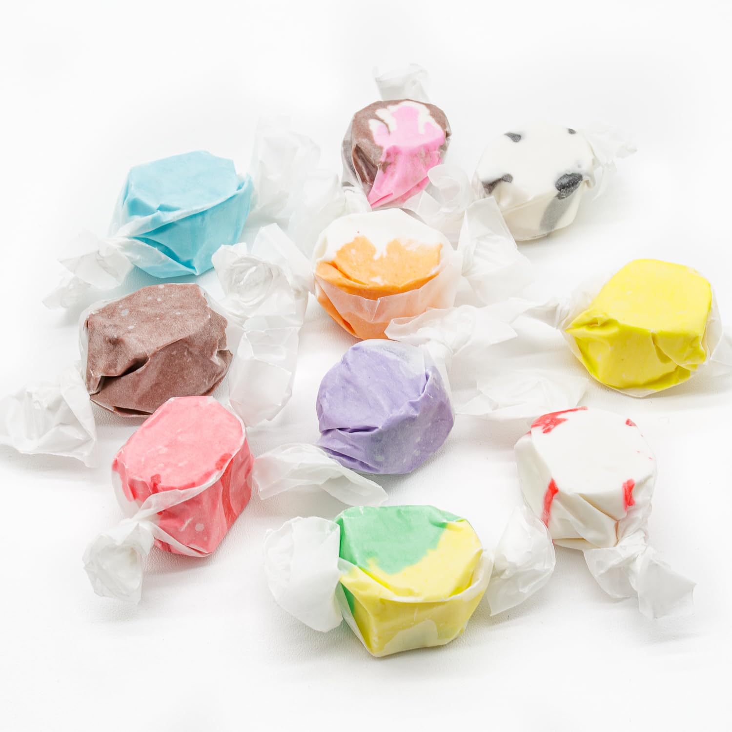 SALT WATER TAFFY 8 oz - 10 Assorted Flavors, Individually Wrapped, Bulk Old Fashion Candy in Resealable Bag, Gluten Free, Kosher Dairy