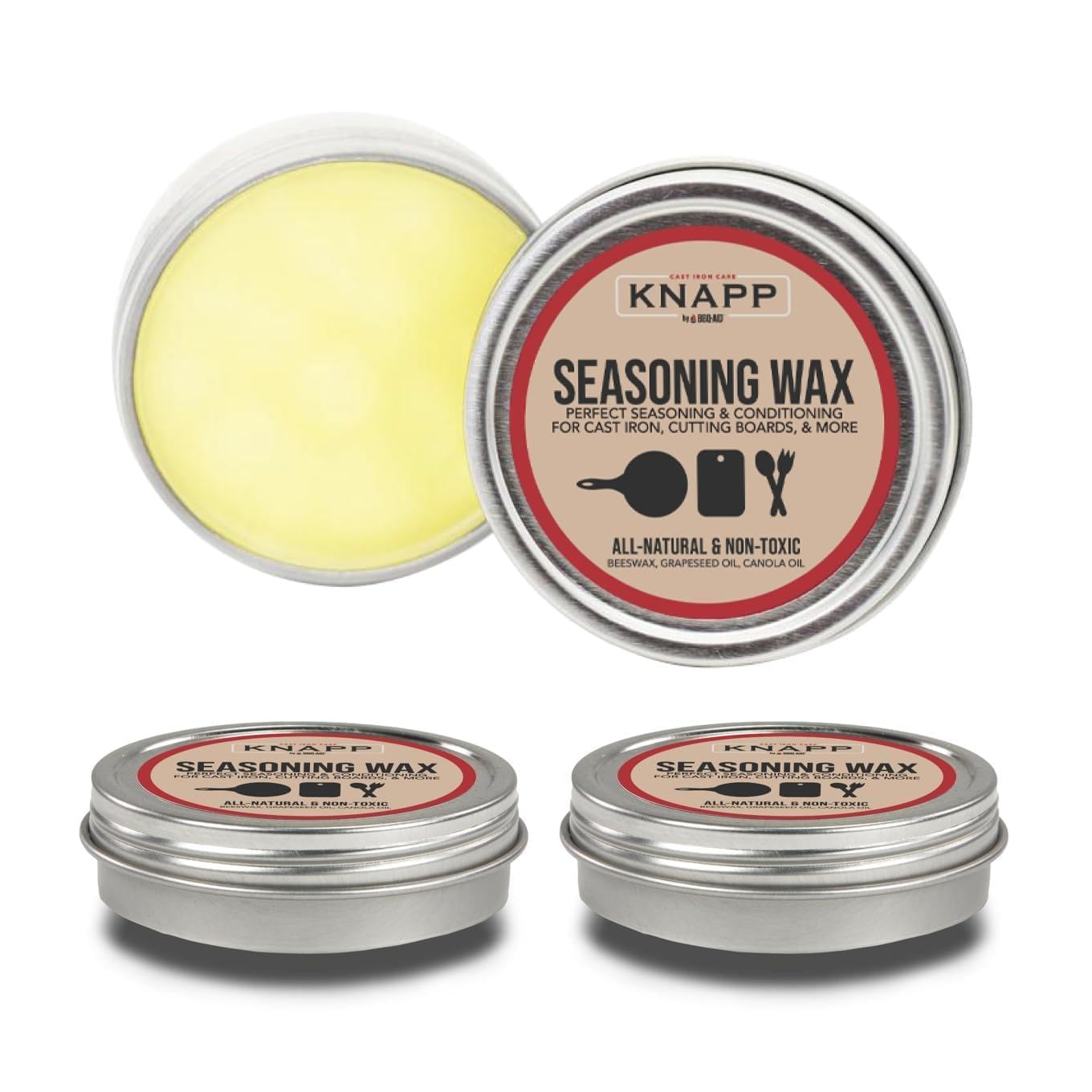 Knapp Made Cast Iron Seasoning Wax and Carbon Steel Seasoning Wax - 1.5 Oz Unique Blend of Natural Oils and Beeswax - Restore Cast Iron, Steel