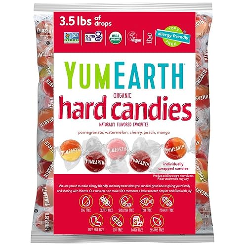 YumEarth Organic Fruit Drops - Variety Flavored Natural Hard Candy, Fruit Candy for Kids - Allergy Friendly, Non GMO, Gluten Free, Vegan (Bulk Pack)