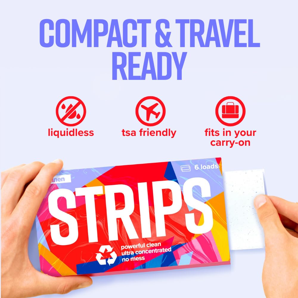 STRIPS Laundry Detergent Sheets Fresh Linen Travel Pack (3ct, 6 loads) Eco Liquidless Soap, Travel-Friendly, Dissolves in Hot & Cold, Hypoallergenic