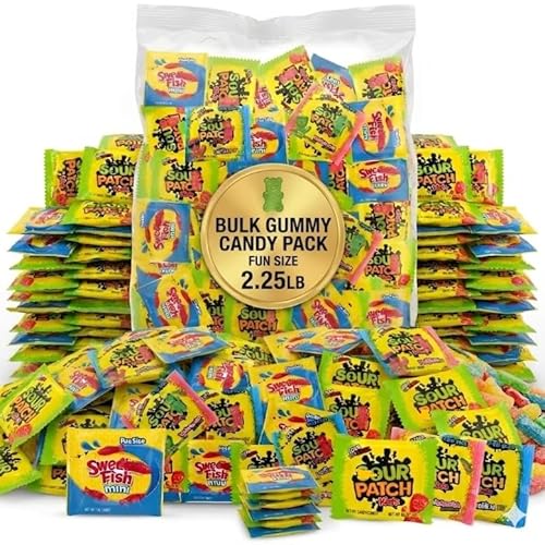 Bulk Gummy Candy Pack of SourPatch Kids Candy Tropical and Watermelon, SwedishFish- BIG 2.25 lb Bag (36oz) of Fun Size Individually Wrapped Candy