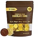 Large Chocolate Gold Coins, 32-Pack, Milk Chocolate Candy, 1.5 Inch Half Dollar Size, Gold Foil, Individually Wrapped Party Favors For Holidays, Candy