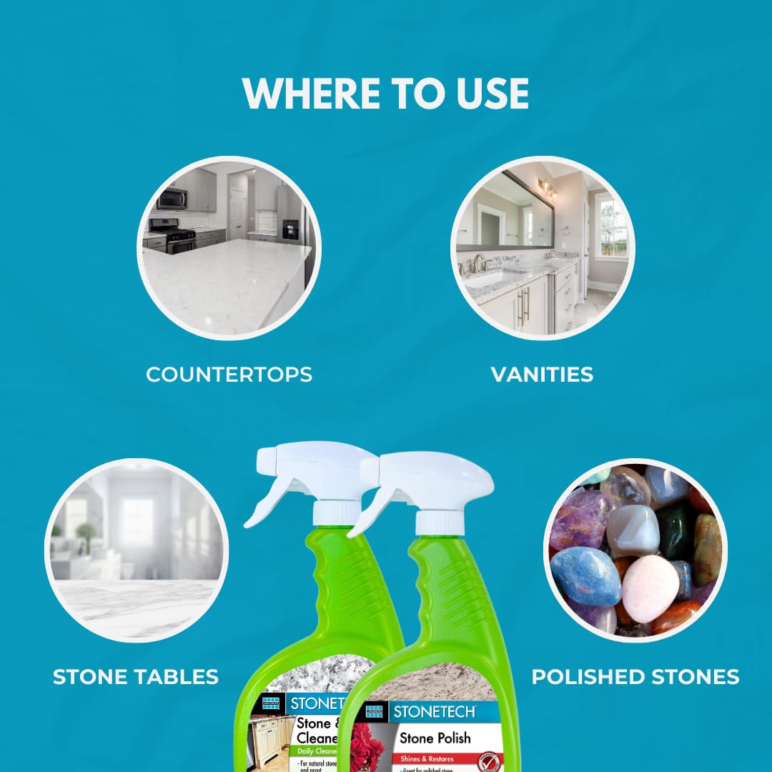 StoneTech Stone & Tile Cleaner and Stone Polish Duo - Daily Cleaner & Polish for Granite, Marble, Quartzite, Travertine - Removes Dirt & Restores