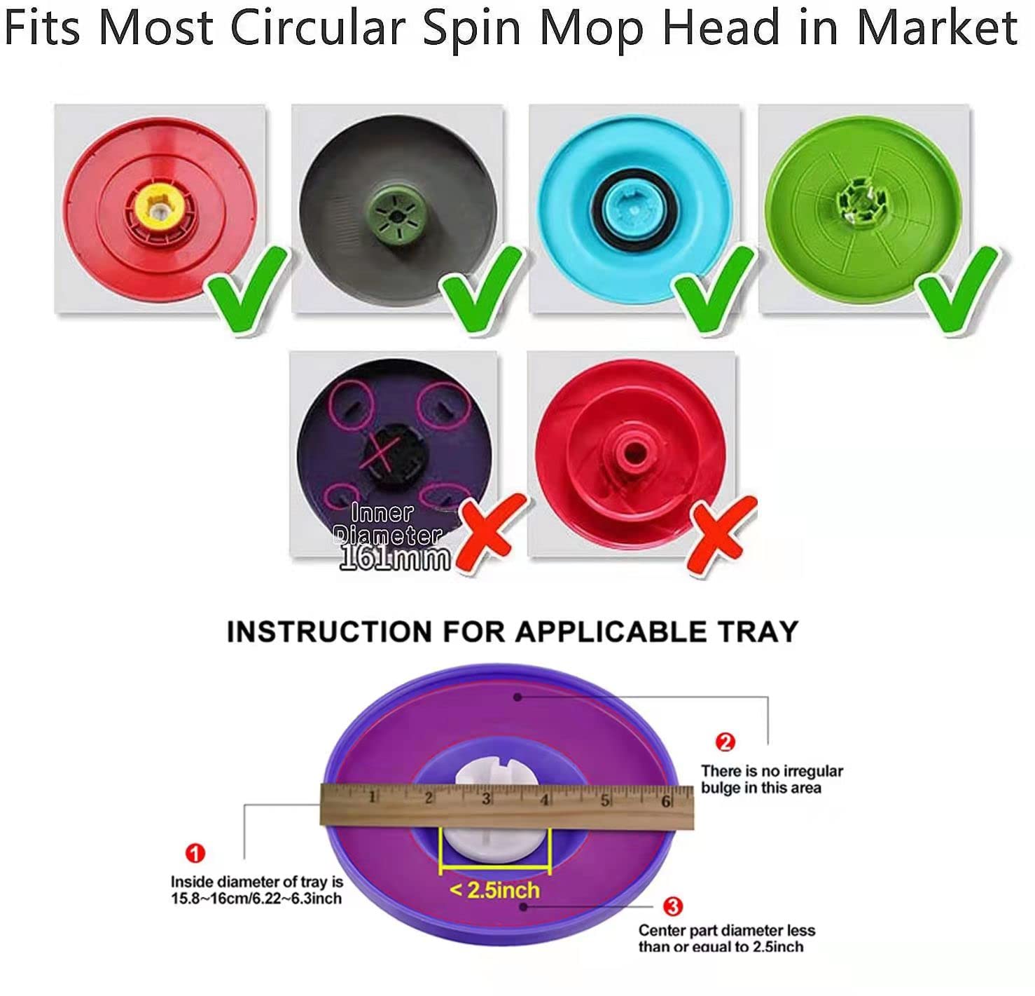 Replacement Microfiber Mops Head, Compatible for Hurricane Spin Magic Mop Head, fits 6.36‘’ Standard Replacement Round Spin Mop Heads,Inner Hole 2.5''