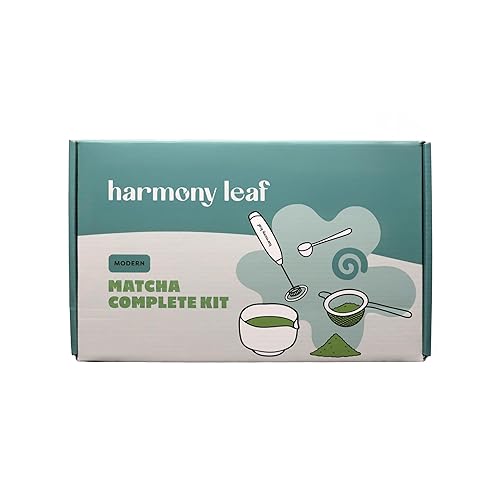 Modern Matcha Complete Kit, 4 Piece Set with Sifter, One Half Teaspoon Scoop, Ceramic Bowl and Electric Milk Frother