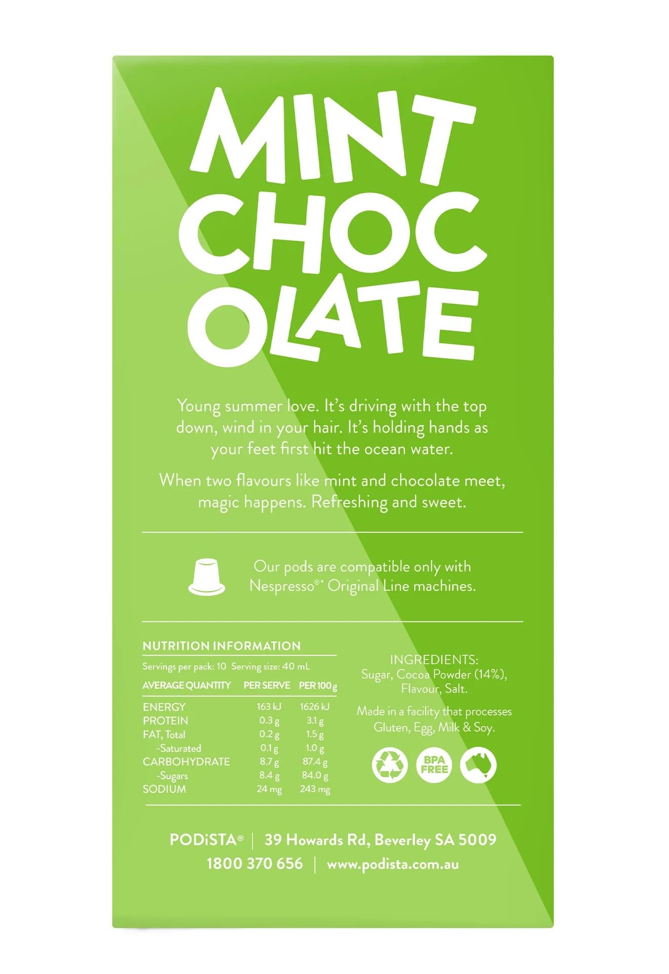 Hot Chocolate Nespresso Compatible Capsules Hot Cocoa Pods - Mint Infusion -3 Boxes - 30 Pod Package