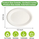 EcoAvance Oval Compostable Paper Plates 60 Pack, Large 12 inch, Eco Friendly Disposable Dinner Plates, Heavy Duty, White